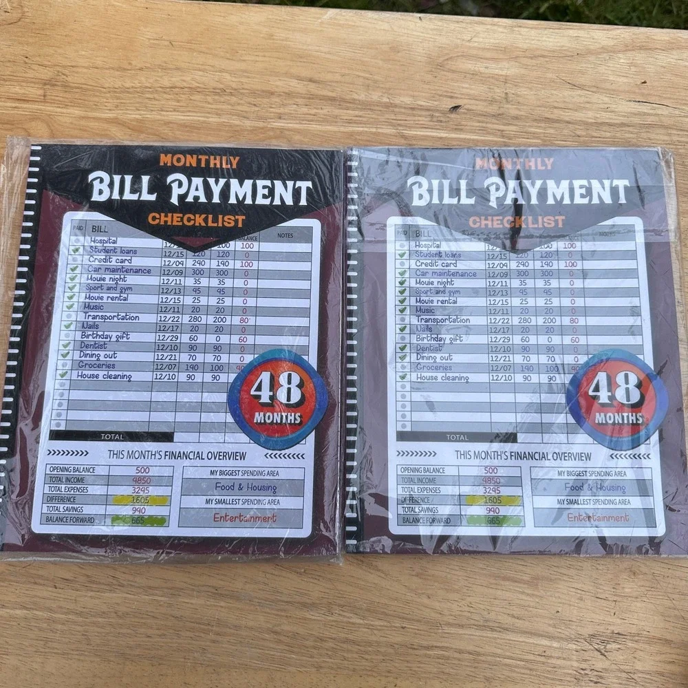 Set of 2 Monthly Bill Payment Checklist: Bill Tracker Notebook, The 4-Year Guide
